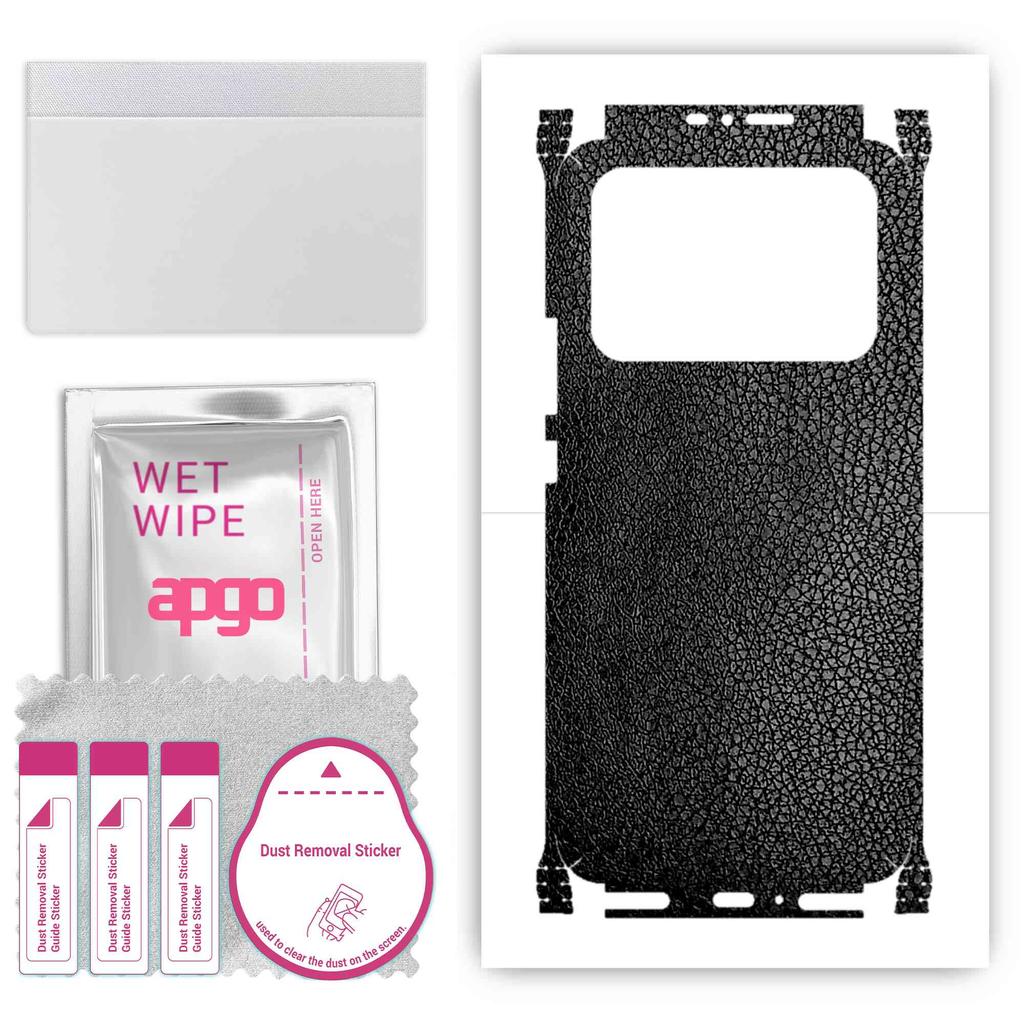 apgo Protective Skin Sticker for the Back+sides Compatible with Xiaomi Mi 11 Ultra, Full Wrap Film, Foil, Vinyl - Pattern Black Leather
