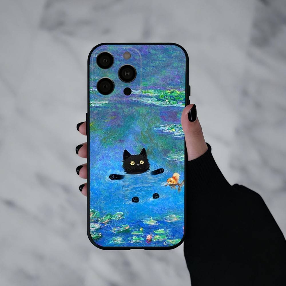 M-Матисс Моне Черная Кошка Забавное Искусство Чехол Для Телефона Для iPhone 17pro,16,15,14,13,12,11 Plus,Pro Max,XS,Мягкий Силиконовый Черный Чехол