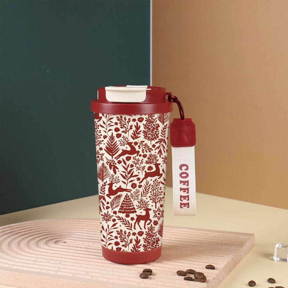Christmas Tree Print Insulated Cup Xmas Thermal Water Bottle  for Office Workers