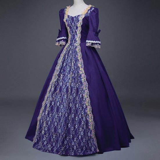 Женское платье для выступлений на сцене в стиле ретро-королевского королевского стиля с кружевным бантом и рукавом-колоколом в стиле пэчворк на Хэллоуин