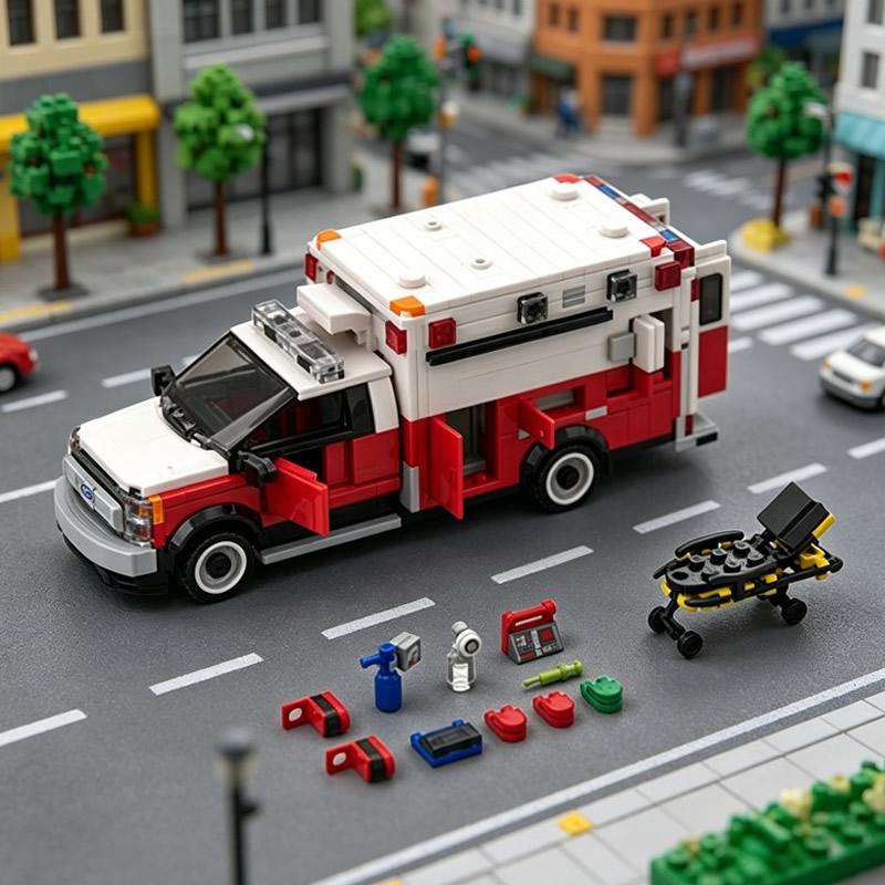 City Rescue Ambulance Building Blocks Emergency Medical Vehicle Model Bricks DIY Assembly Educational Collectible Toy Gift