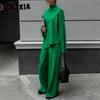 Women's Half Turtleneck Sweater Set Irregular Bevelled Sweater + Knitted Wide Leg Pants Two Piece Set