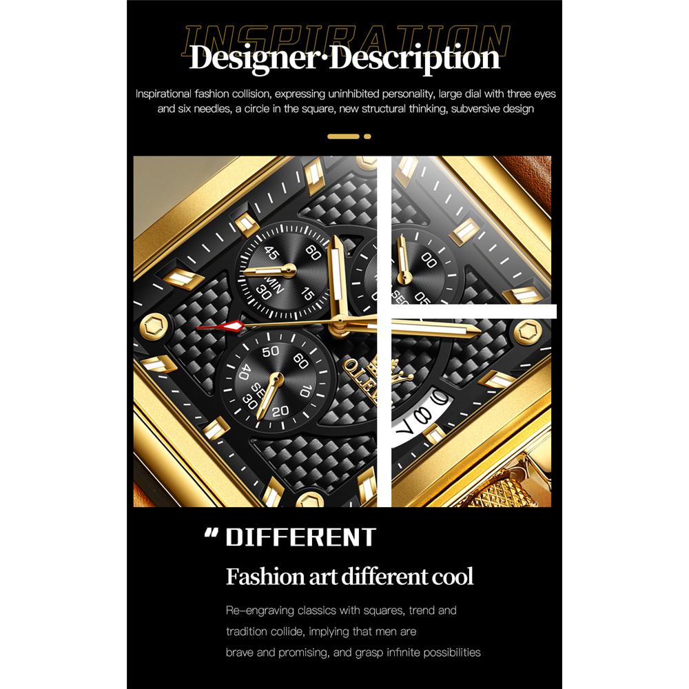 OLEVS 9925 With Gift Box Top Watch Square Multifunction Sports Quartz Watch Luminous Men's Watch