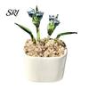 Exquisite Glass Flower Craft Miniature Figurine Hand Blown Mini Bouquet in Small Decorative Plant Pot Collectible Blooming Ornament for Home