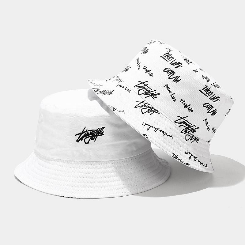 Women English Letters Double Side Bucket Hat Reversible Sun Protection Cap Men's Panama Hat Fisherman Hats Beach Caps