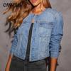 Women's Spring New Slim Short Collarless Long-sleeved Denim Jacket Retro Multi-pocket Workwear Jacket