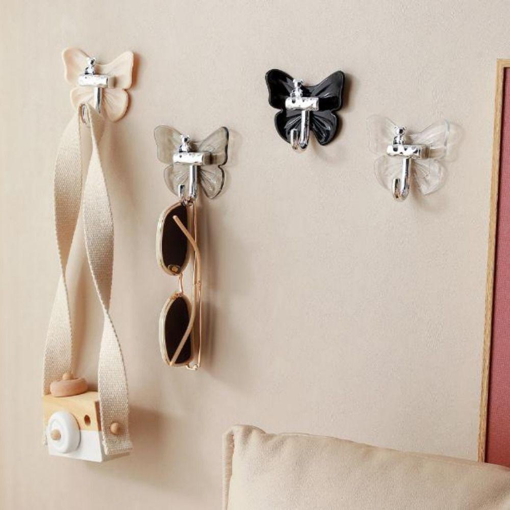 8 Pcs Plastic Butterfly Wall Hooks Self Adhesive Wall Mounted Butterfly Storage Hanger Decorative Moisture-proof Key Holder