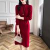Осень и зима новое вязаное платье темперамент грибной воротник женщины с пальто тонкий внутренний со средней длины свитером женщины