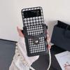 Cute Houndstooth Phone Cover For Samsung Galaxy Z Flip 4 Case Z Flip 3 Cover With Pu Leather Card Bag Coin Purse Pearl Lanyard
