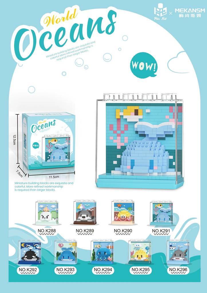 Marine Animals Dolphin Orca Jellyfish Shark Sea Lion Otter Hermit Crab Construction Blocks Kit Blocks Model Plaything