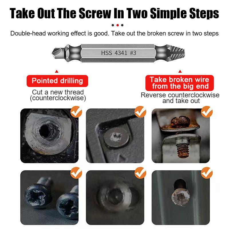 6 шт. двухсторонний экстрактор винтов HHS, поврежденный экстрактор винтов, набор сверл, экстрактор сломанных болтов, болт-шпилька