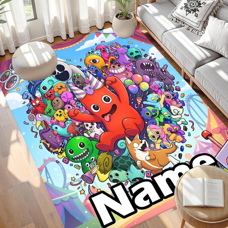 Custom Name Personalized Game Rainbow Friends Print Carpet, Versatile Home Decor Rug, for Playroom, Apartment, Balcony, Entryway, Hallway Gift
