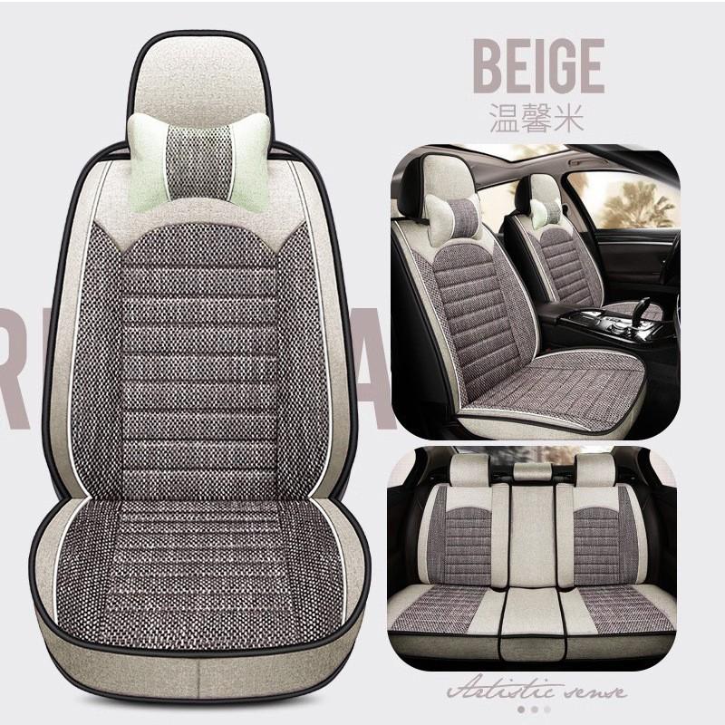Universal 5-Piece Cotton Linen Car Seat Cover Set Full Surround Fit All Comfortable Breathable Auto Interior Accessory