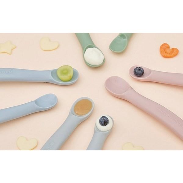 Nature Love Mere Baby Food Stage 1 Spoon, 2 Types + Case Set, Soft Pink (spoon), Soft Gray (spoon), 1 Set