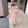 "Stylish Short-Sleeved Elsa Princess Dress for Girls: Trendy Summer Puffy Skirt"