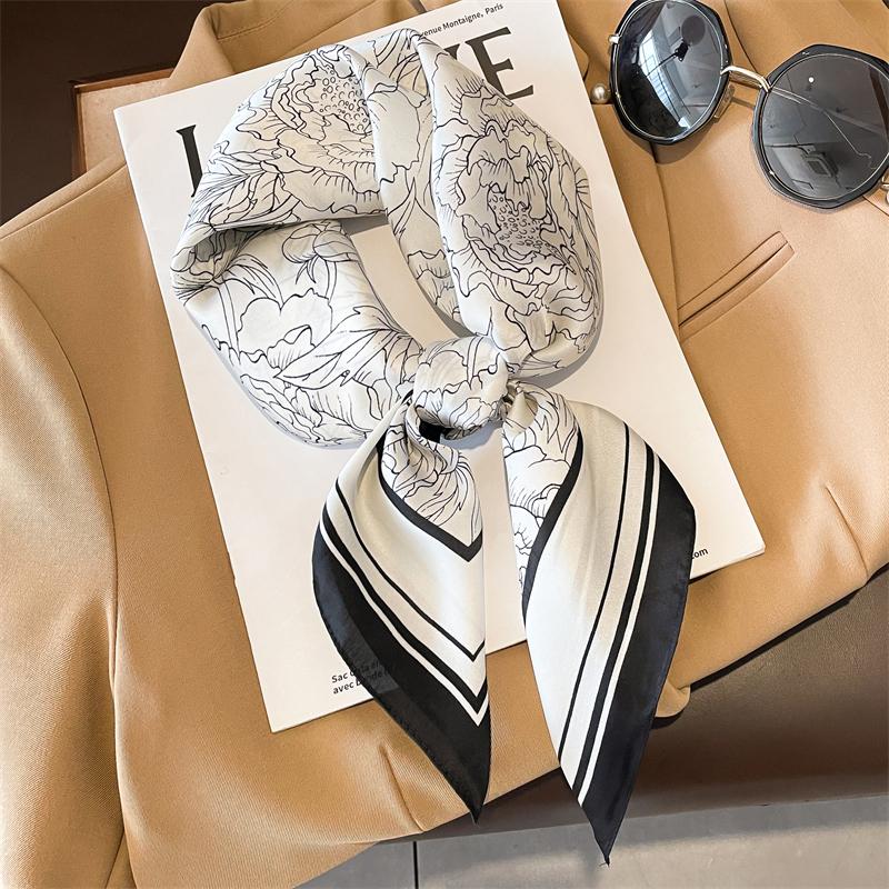 Flower Silk Square Scarf Women Satin Shawl Wrap Hijab Female Hair Band Wrist Luxury Headkerchief 70*70cm Echarpe Bandana