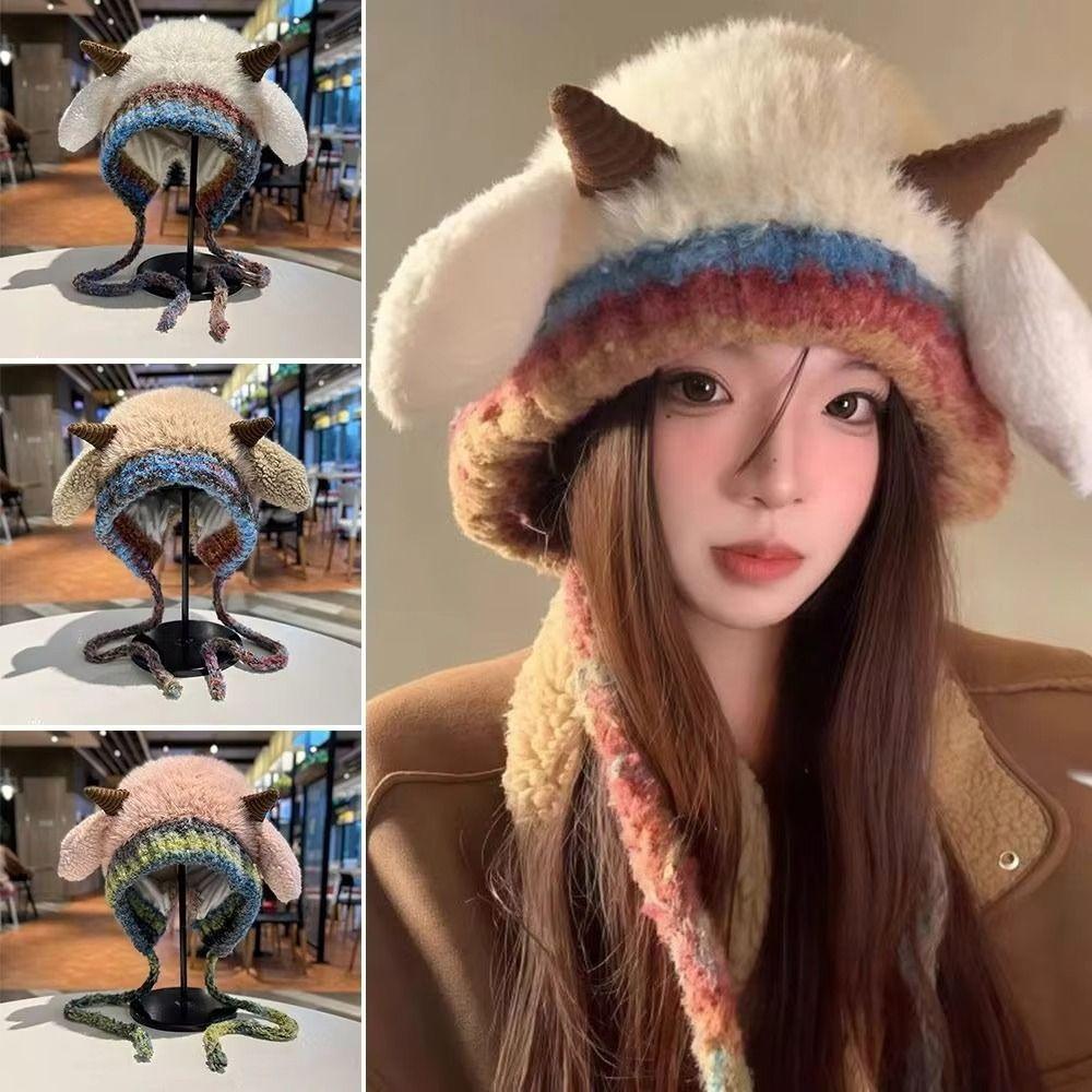 Soft Lamb Beanie Hat Korean Style Women Fluffy Hat Versatile Plush Earmuffs Cap Outdoor