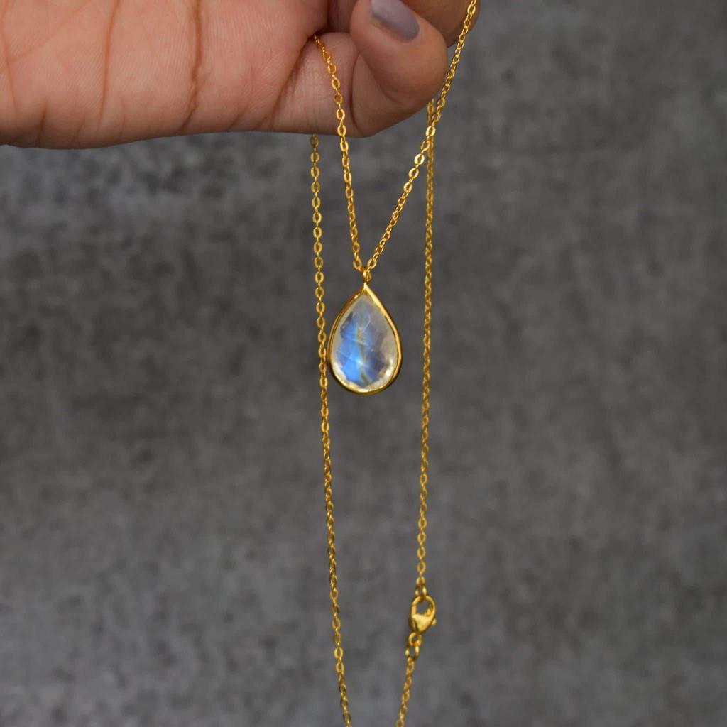 Moonstone faceted necklace , June birthstone Crystal , Teardrop gold filled bezel set moonstone on a 14k gold filled chain , bridesmaid gift