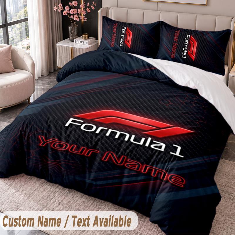 F1 Printed Bedding Set Custom Name Text 1 Duvet Cover 2 Pillowcases For Bedroom