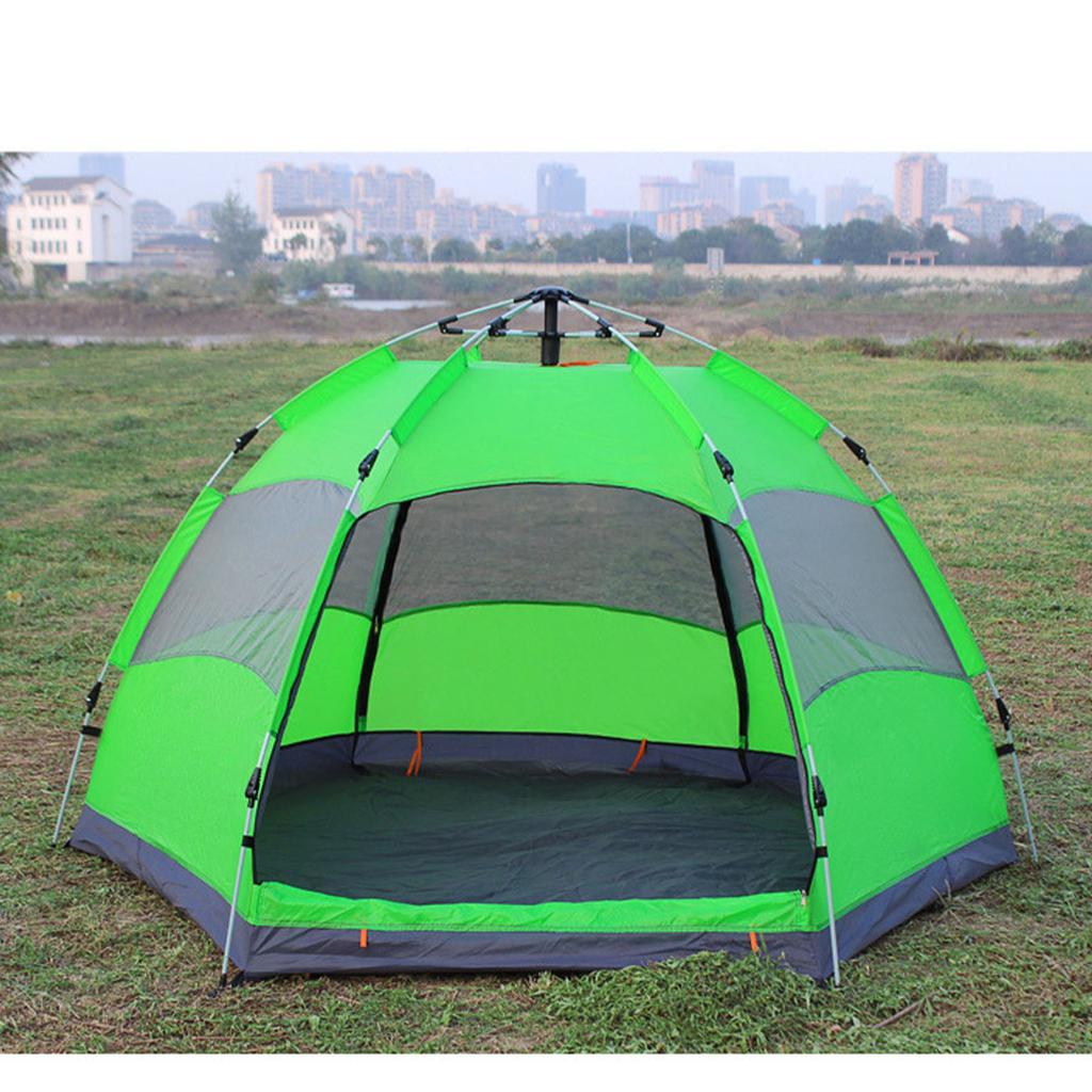 Палатка кемпинговая 8-местная простая автоматическая самораскладывающаяся двухслойная шестигранная зеленая