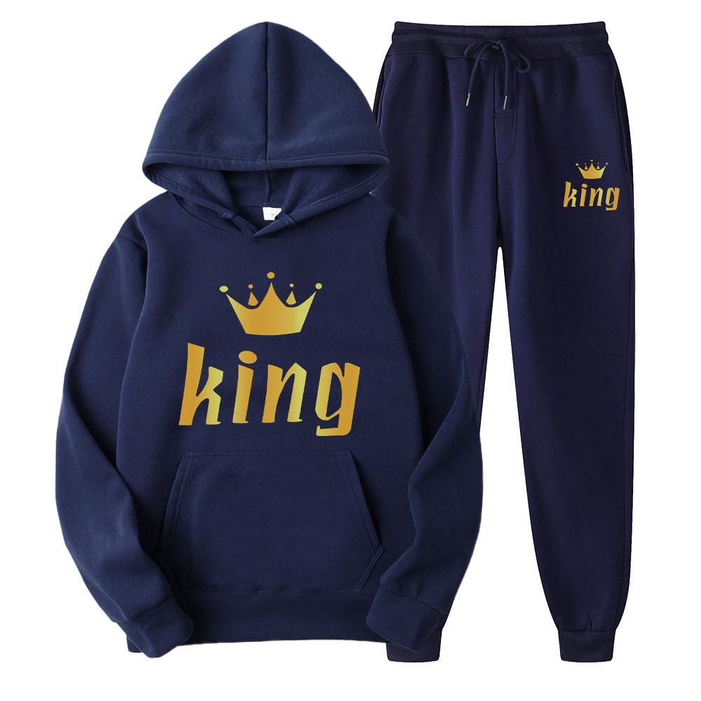 Одежда для влюбленных, мужские и женские спортивные костюмы King Queen, толстовки и брюки, одежда унисекс, толстовки больших размеров, костюмы