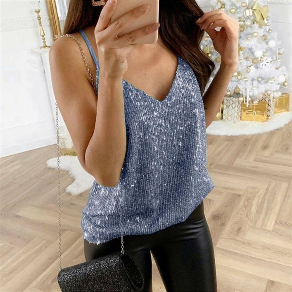 Fashion Womens Glitter Strappy Tank Tops Women Sexy Swing Vest