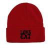 LOVE CAT" Print Knit Cap Beanie, Animal Man Cap Windproof Candy Color Trendy Pompom Beanies Knitted Hat Beanie