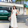 Белое элегантное платье с бретелькой на шее, женское сексуальное корейское вечернее платье миди с открытой спиной, женские винтажные платья без рукавов с v-образным вырезом для женщин