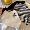Kids Cotton Embroidered Raglan Stripe T Shirt Boys Girls Korean Casual Base Layer Top