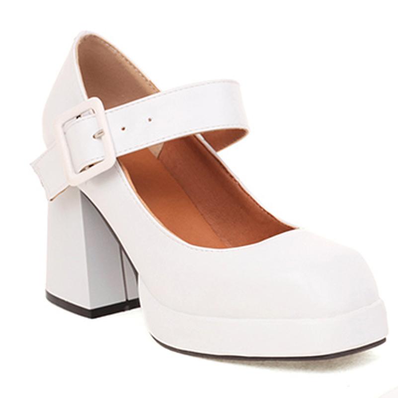 Женские туфли-лодочки из искусственной кожи на толстом высоком каблуке с квадратным носком, лаконичные вечерние туфли Мэри Джейн на весну и осень, черные, белые, красные туфли на платформе