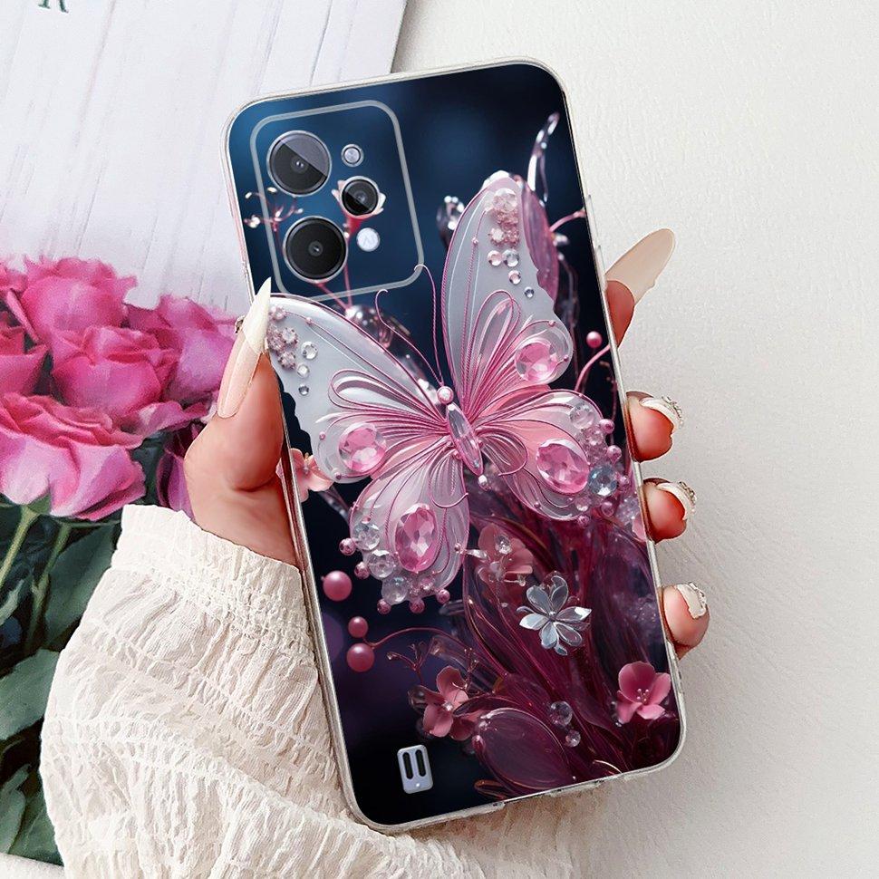 Чехол для Realme C31 Милый Мультяшный Медведь Бабочка Задняя Крышка Чехлы для Телефона Для Realme C 31 C31 4G RMX3501 RealmeC31 Мягкие Fundas