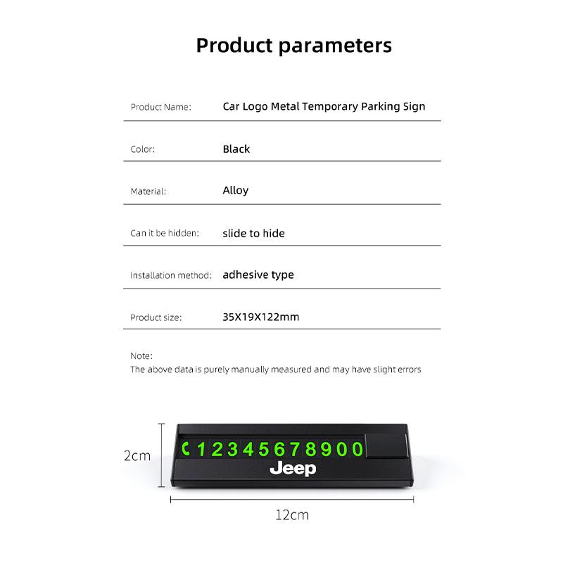 Car Temporary Parking Card Magnetic Phone Number Plate For Jeep Grand Cherokee Wrangler JK Gladiator Compass Renegade Wagoneer