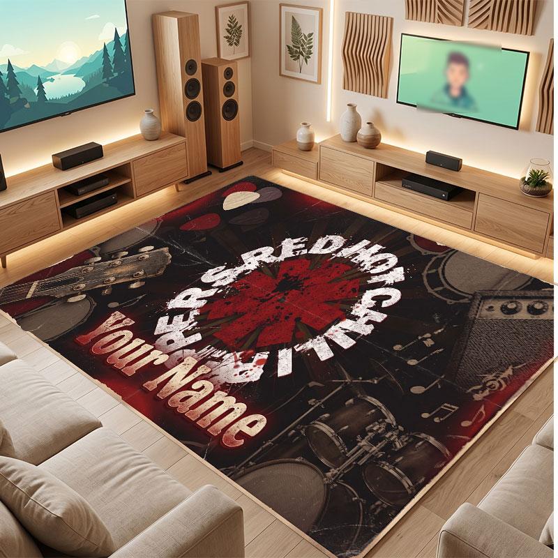 Red Hot Chili Peppers Personalized Crystal Velvet Carpet, Customized Name Text Soft Anti‑Slip Rug for Living Room Bedroom