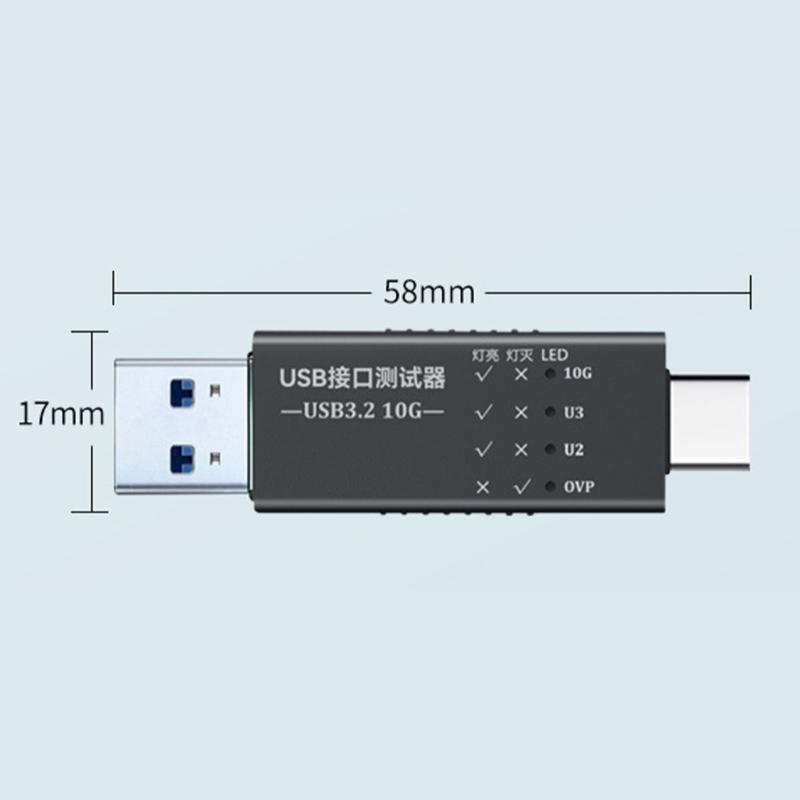 USB C to USB 3.2 Type A Interfaces Tester Detectors with LED Display for Fast Charging and Data Transfer Up to 10Gbps