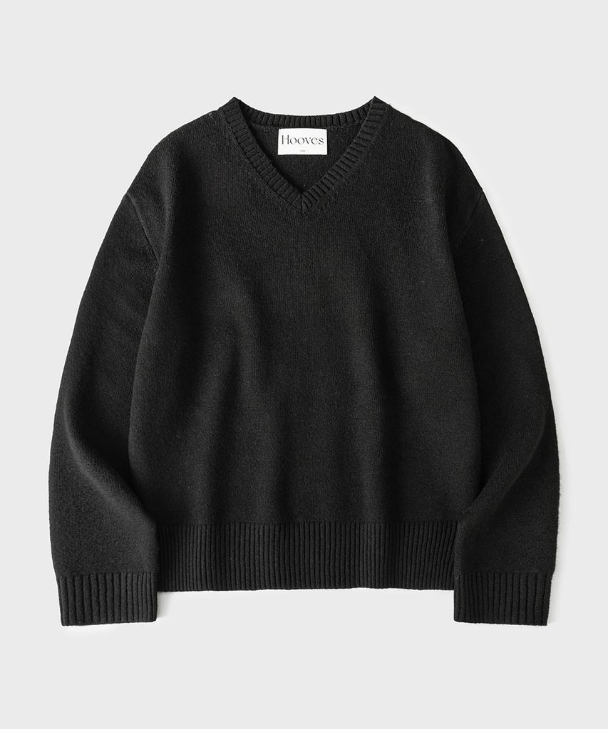 HOOVES Wool Blend V-Neck Crop Knit [Black]