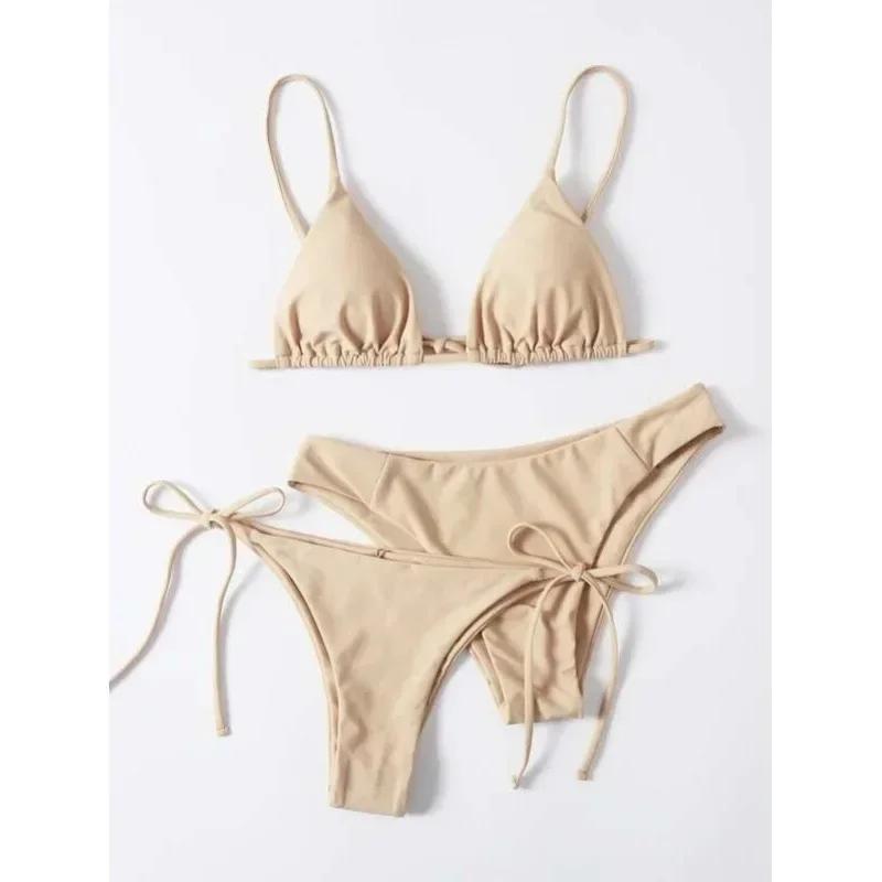 Женский сексуальный бикини-комплект из 3 предметов - Треугольный купальник-бандо с пуш-апом, сине-фиолетовый, Бразильская пляжная одежда