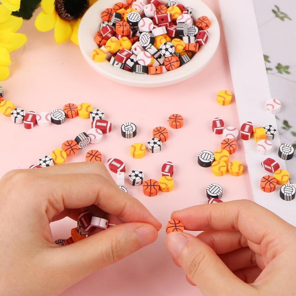 30/50/100 шт. Спортивные бусины, бейсбольные, футбольные, баскетбольные, волейбольные, регбийные бусины, глиняные бусины, браслеты своими руками для изготовления украшений, ожерелья-брелки
