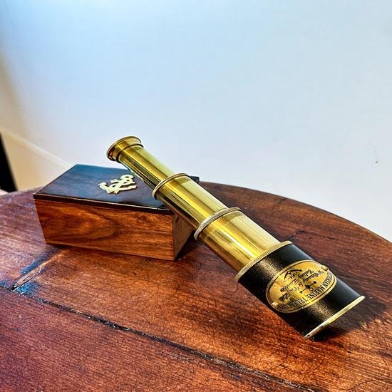 Victorian Nautical Style Brass Leather 15.24 Cm Telescope with Wooden Box Birthday Gift, Christmas, New Year Gift, Home Office