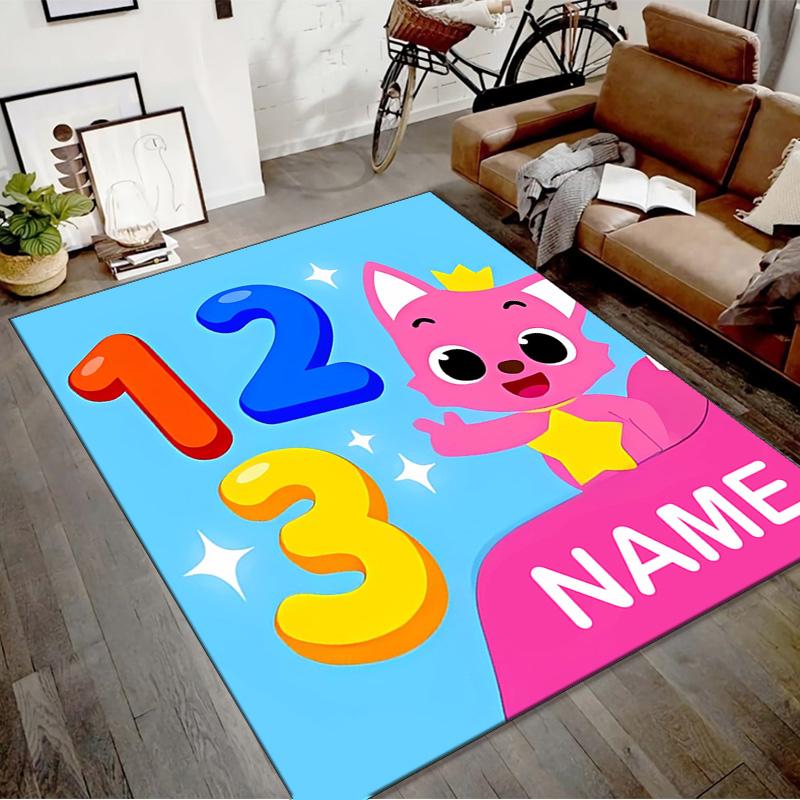 Custom Pinkfong Shark Mat Personalized Name, Polyester Washable Indoor Entryway Rug, Gift for Christmas, Easter, Thanksgiving Day