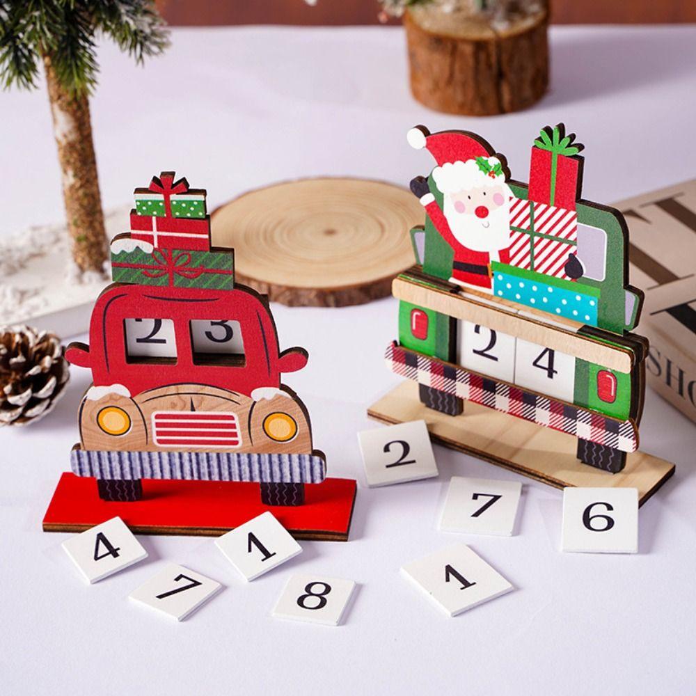 Wooden Santa Calendar Ornaments Car Style Car Wooden Ornament Christmas Advent Calendar  Home