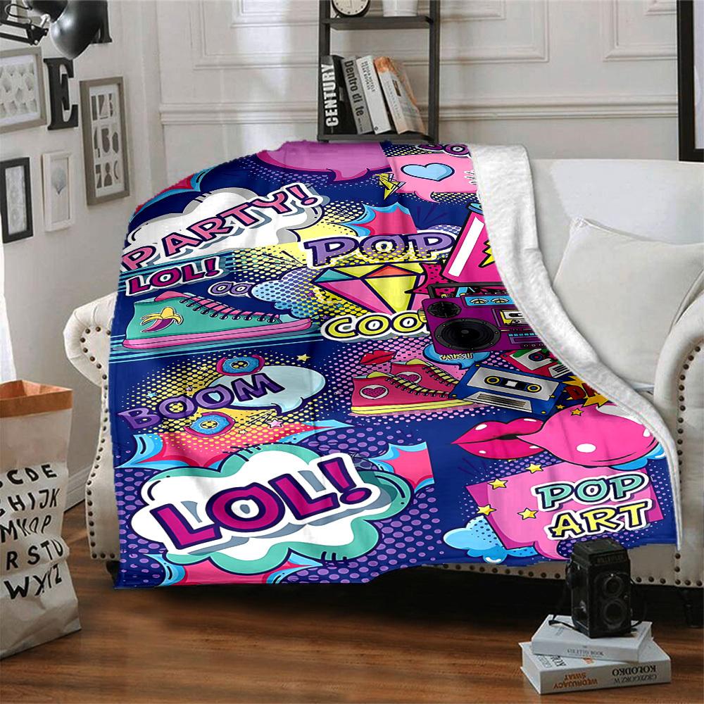 1pc Pop Art Blanket Lightweight Flannel Blanket Throw Blanket For Sofa, Bed, Travel, Camping, Livingroom, Couch, Chair, And Bed yy2509026141