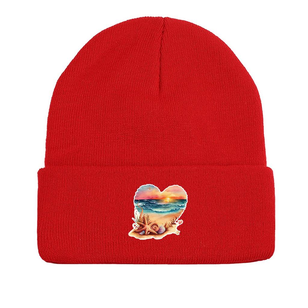 Вязаная шапка с принтом «Сердце и закат», шапка-бини ко Дню святого Валентина, шапки-бини, ветрозащитный универсальный головной убор для отдыха, вязаная шапка-бини