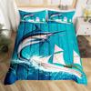 Marlin Swordfish Duvet Cover Set Hunting Fishing Bedding Set Tie Dye Sea Fishing Boat Marine Life Nautical Comforter Cover Queen