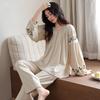 Women's Pure Cotton Long Sleeve Pajama Set with Chest Pads - 2025 Autumn Collection