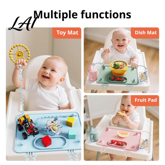 Baby Mealtime Mats Silicone Placemat with Eating Food Toddlers Suction Cup Mat Easy to Clean