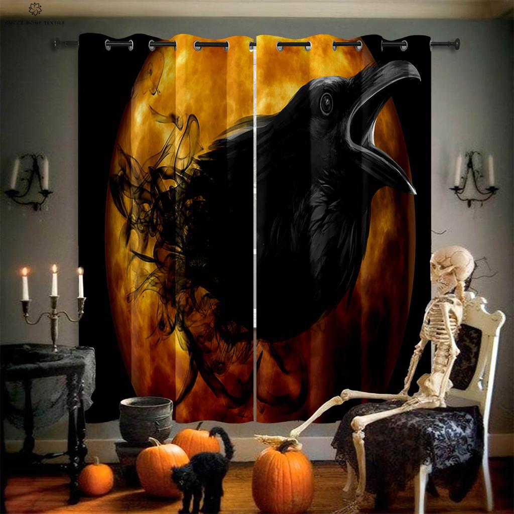 Шторы с принтом «Луна и тыква на Хэллоуин», для столовой, спальни, украшения для праздничной вечеринки, 2 шт.