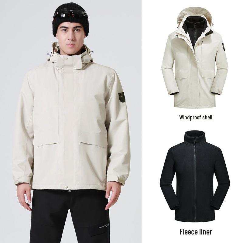Мужская и женская отстегивающаяся флисовая ветровка три в одном: Ветрозащитная, Водонепроницаемая, Теплая куртка для пеших прогулок для пар.