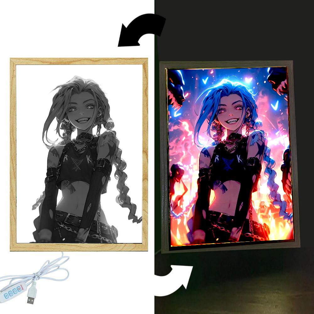 Anime Figure League of Legends Figures Light Painting Photo Frame Night Light Action Figures Gaming Room Decor Christmas Gifts