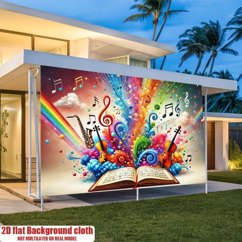 2D flat music and book interwoven beautiful background cloth suitable for courtyard and outdoor activities polyester fiber