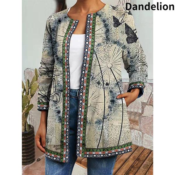Женская мода, винтажный этнический стиль, цветочный принт, большие размеры, куртки из тесьмы с лентами, кардиган с этническим узором, верхняя одежда